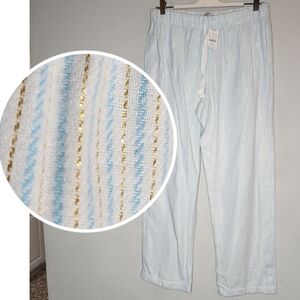 NWT‎ J. Crew Gold Metallic Blue White Stripe Flannel Pajama Pants Womens Size M